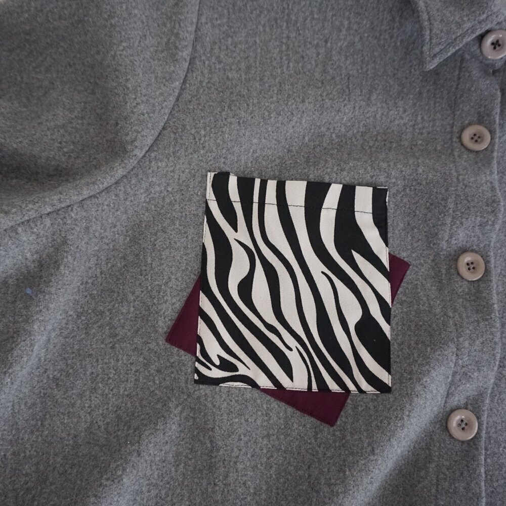 Vintage Nody Fashion Grey w Zebra Pattern Pocket Button Up Oversized Shacket 58 - Picture 8 of 12